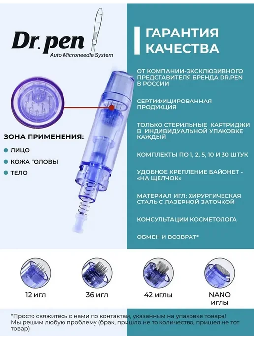 Картридж Dr.pen 36 игл синий, синий, фото 6