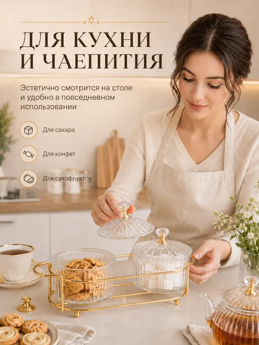 Набор сахарниц с крышками, 2 шт, 260 мл, золотистый, 2 шт, 260 мл, фото 2