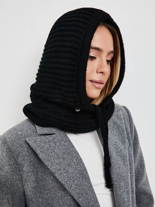 O`SHADE Collection Капор капюшон зимний вязаный, черный, фото 5