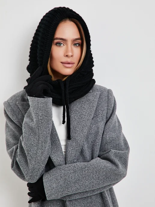 O`SHADE Collection Капор капюшон зимний вязаный, черный, фото 8