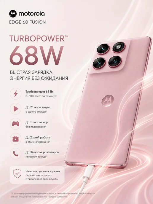 Смартфон Motorola Edge 60 Fusion 11/256 ГБ, розовый, фото 3
