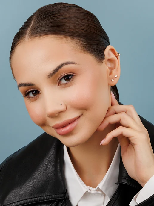 Veronika Пирсинг в нос золото 585 с фианитом, золотой, фото 3