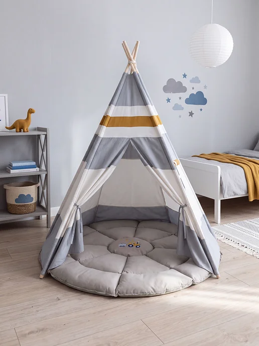 ArefevaBaby Коврик для детей круглый для палатки вигвама домика, коричневый, фото 4
