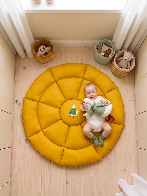 ArefevaBaby Коврик для детей круглый для палатки вигвама домика, желтый, фото 2