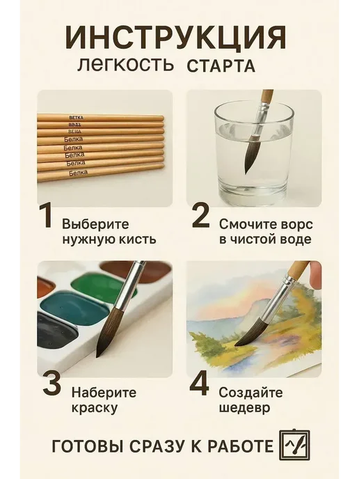 Нурайым11 Набор кистей для рисования Белка из беличьего ворса в школу, 6 шт, фото 5