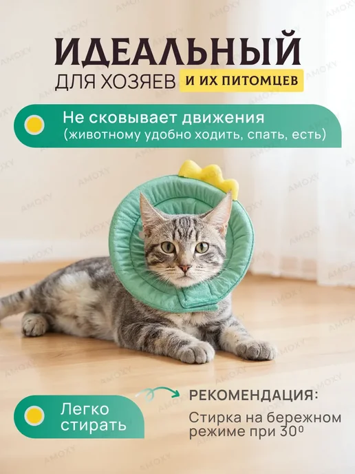Amoxy-pets Защитный воротник для животных кошек и собак ветеринарный, зеленый, фото 2