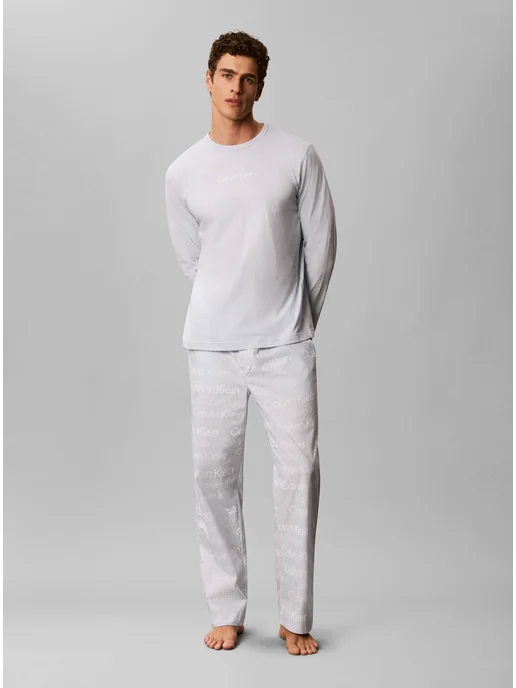 CALVIN KLEIN Пижама хлопковая брюки и рубашка, голубой