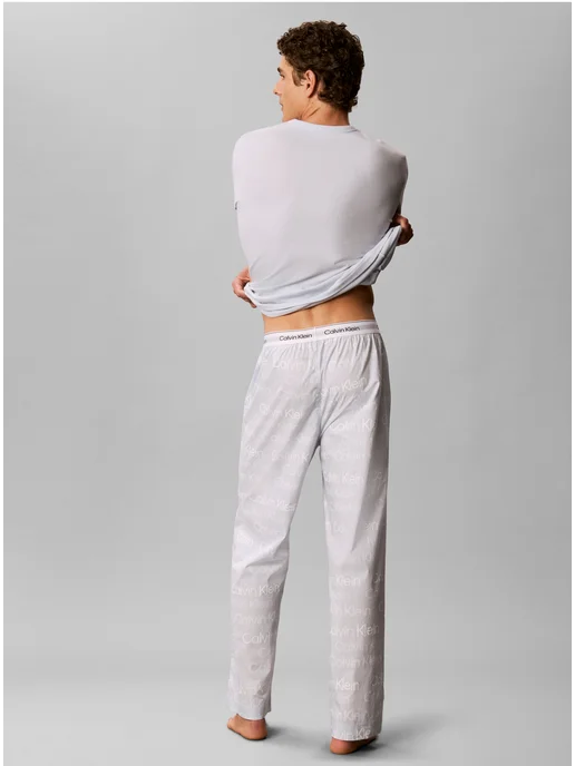 CALVIN KLEIN Пижама хлопковая брюки и рубашка, голубой, фото 3