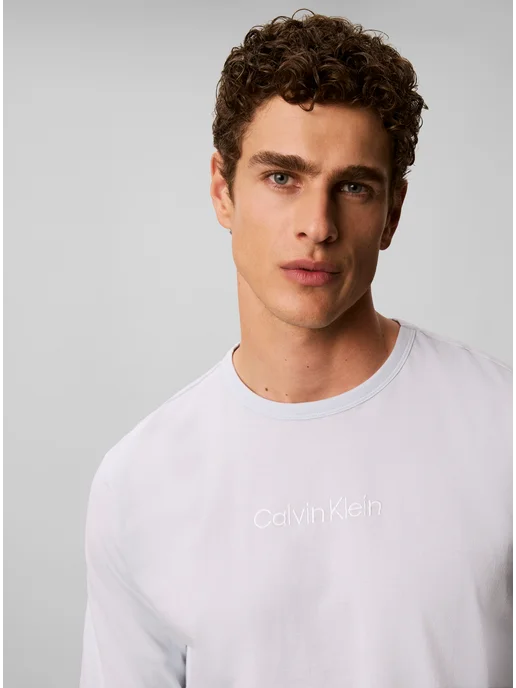 CALVIN KLEIN Пижама хлопковая брюки и рубашка, голубой, фото 4