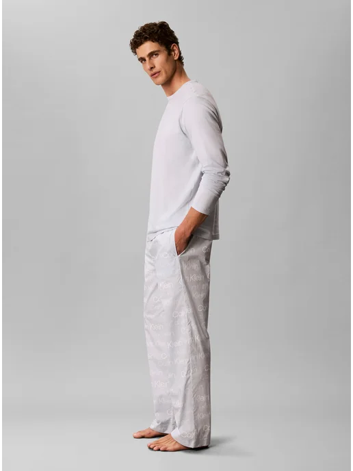CALVIN KLEIN Пижама хлопковая брюки и рубашка, голубой, фото 5