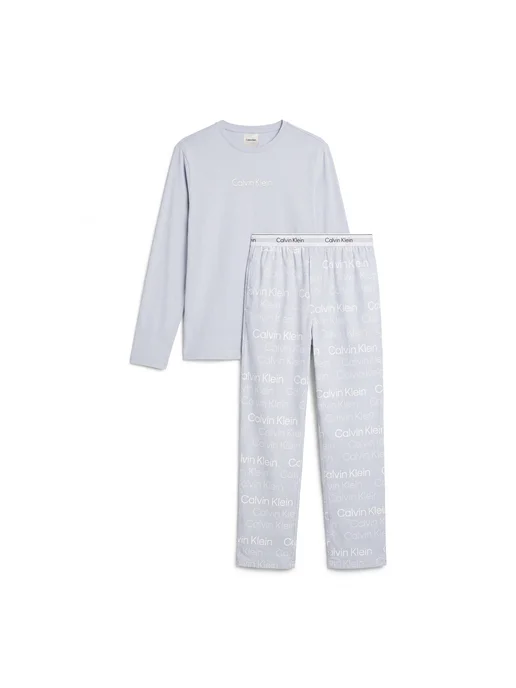 CALVIN KLEIN Пижама хлопковая брюки и рубашка, голубой, фото 6