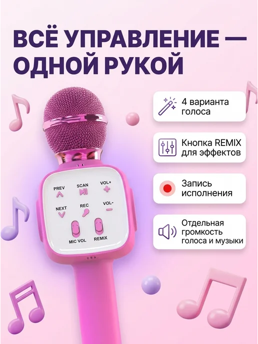 Беспроводной Bluetooth-микрофон для караоке, розовый, фото 4