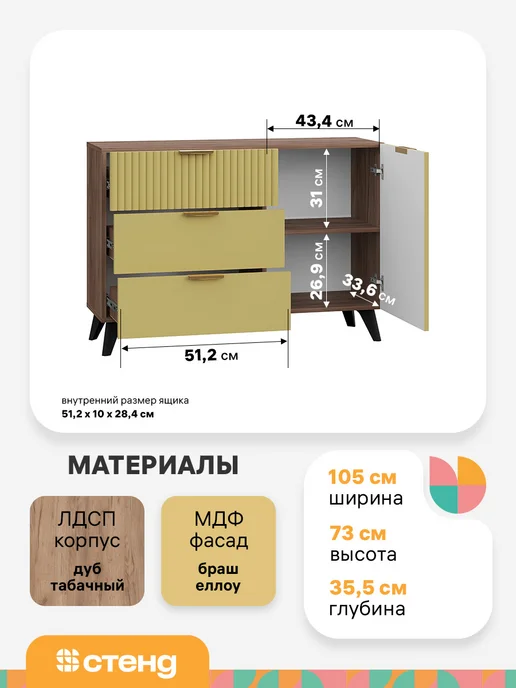 Стендмебель Комод Матео для вещей и одежды, желтый, фото 2