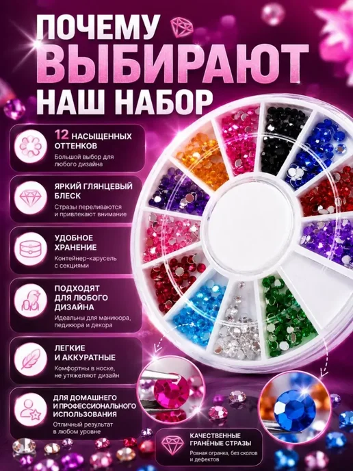 ДА04 Стразы для ногтей цветные набор декор для маникюра, голубой, фото 2