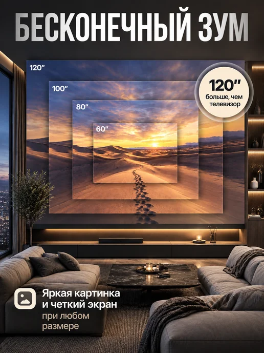Проектор для фильмов домашний на стену 4K UltraHD, серый, фото 2