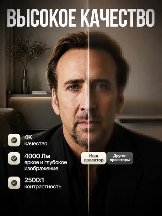 Проектор для фильмов домашний на стену 4K UltraHD, серый, фото 6