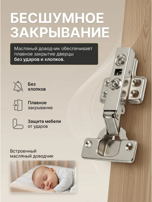 Lion TRL Петли мебельные с Доводчиком Накладные. Диаметр чаши 35 мм, серый, фото 3