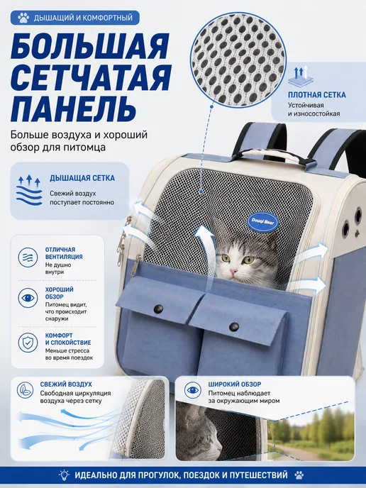 Нет бренда Сумка для транспортировки животных, синий, фото 4
