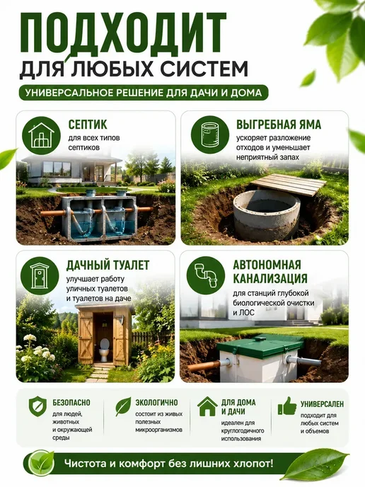 Ку7 Живые бактерии для септиков, выгребных яма дачных туалетов, вариант, фото 3