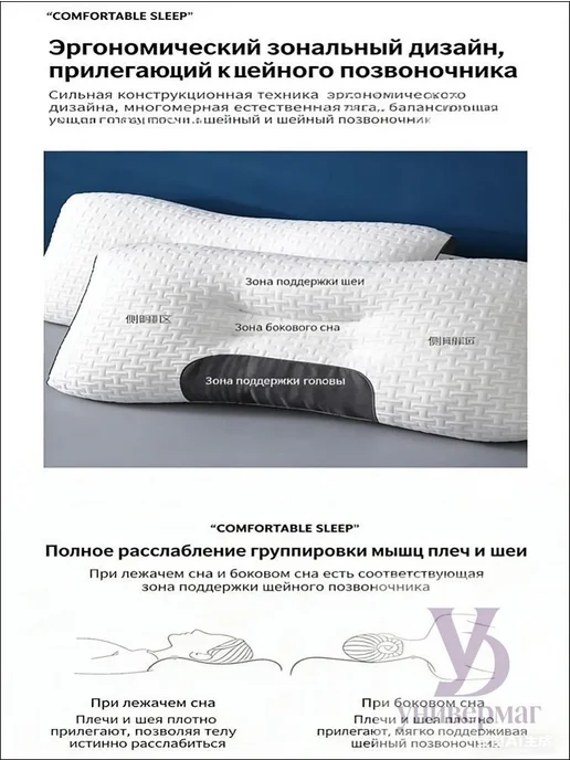 Ортопедическая подушка, для сна, размер 40x60см, высота 13х11см, Подушка ортопедическая, с эффектом памяти., 40x60 см, в упаковке 1,2 кг, фото 6