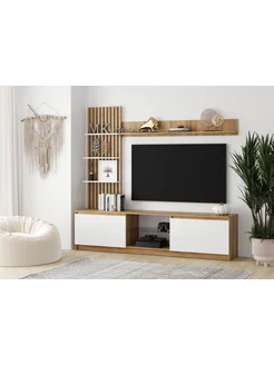 Нет бренда Стенка Бостон мдф белый глянец 210×41.3×191.4 см