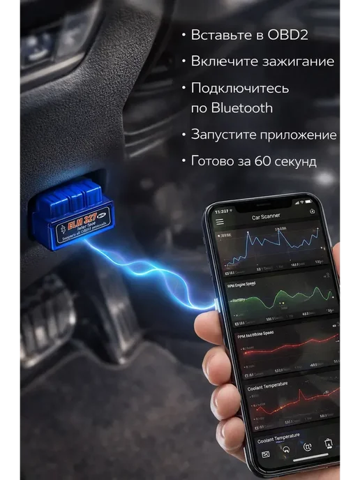 айла95 Автосканер —диагностический адаптер для автомобиля*, синий, фото 3