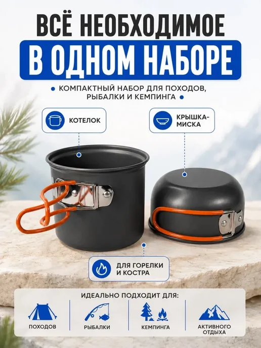 ДокЛюкс набор посуды туристический для костра складной котелок, черный, фото 2