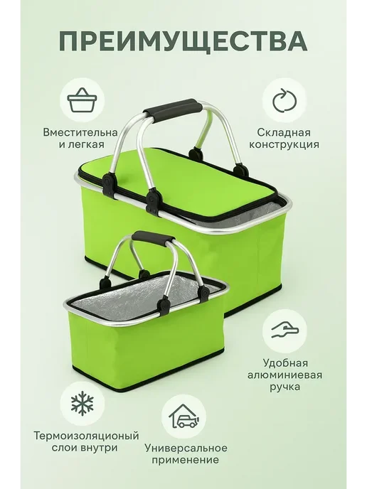 welcome 1 Складная термосумка-корзина для продуктов и пикника*, зеленый, фото 3