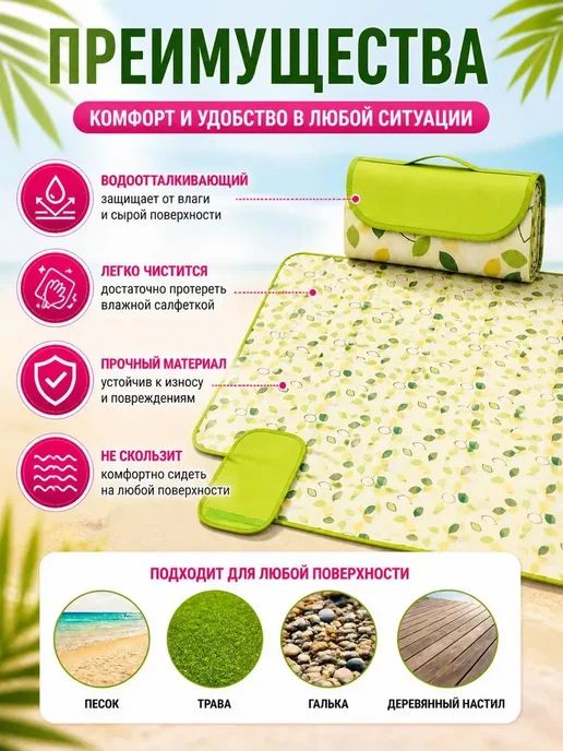 НИ93 Коврик для пляжа и пикника складной 140х100 см*, 140x100 см, фото 4
