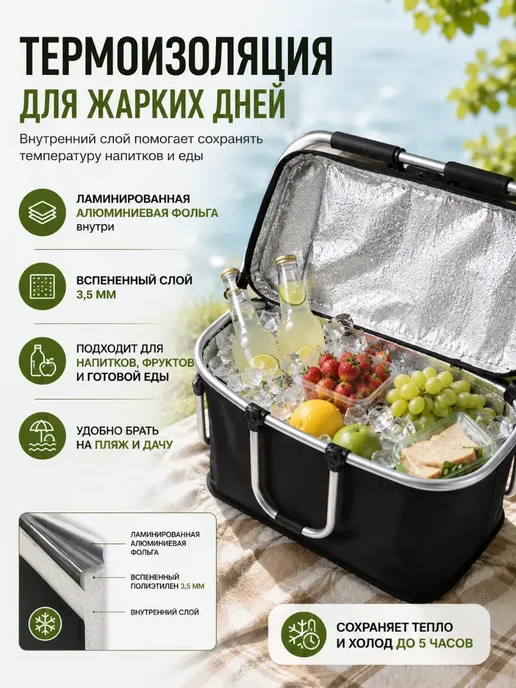 Альма Термосумка холодильник 30л складная для пикника и продуктов*, 30 л, фото 2