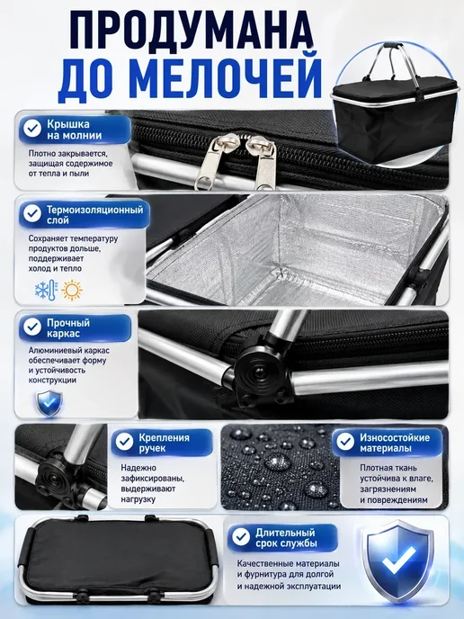 ЕКА7 Сумка холодильник складная для продуктов и пикника*, черный, фото 4