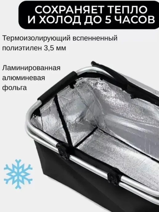 Альма термокорзина холодильник для пикника и рыбалки складная*, черный, фото 4