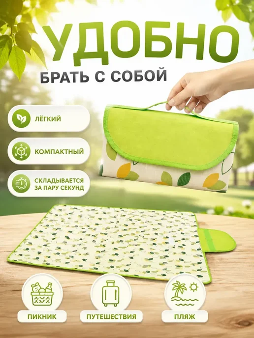 КМ08 Пляжный коврик складной для пикника и отдыха на природе*, голубой, фото 2