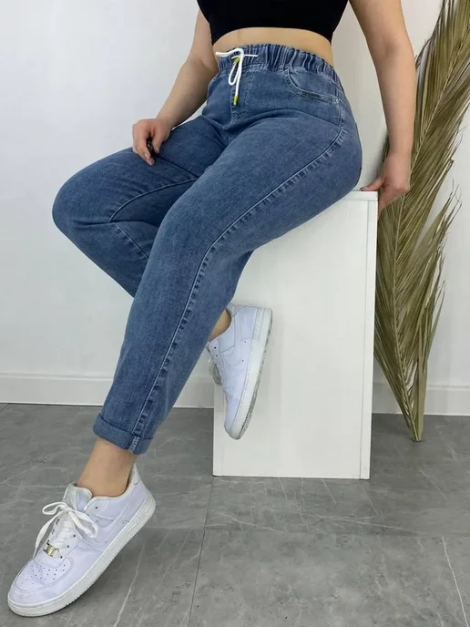 BE IN STYLE Джеггинсы бананы джинсовые стрейч на резинке зауженные, большие размеры, фото 2