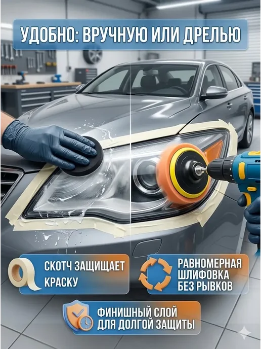 АН91 Набор для полировки фар автомобиля ручной, вариант