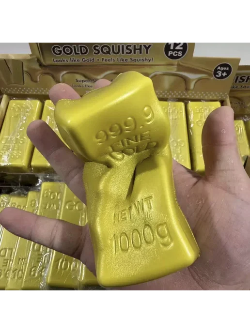 umra Store Сквиш слиток золота антистресс, золотой, фото 5