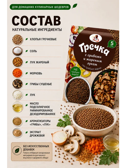 Эстетика вкуса Каша гречневая с грибами и жареным луком, 40 г, 40 г, фото 2