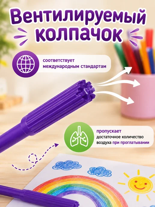 Фломастеры для рисования школьные, набор 12 шт, 12 шт, фото 3