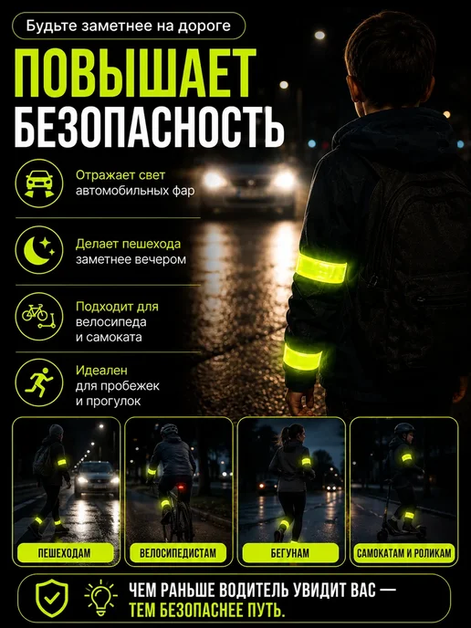 Черная роза Светоотражающие браслеты для пешеходов велосипеда и бега, черный, фото 4