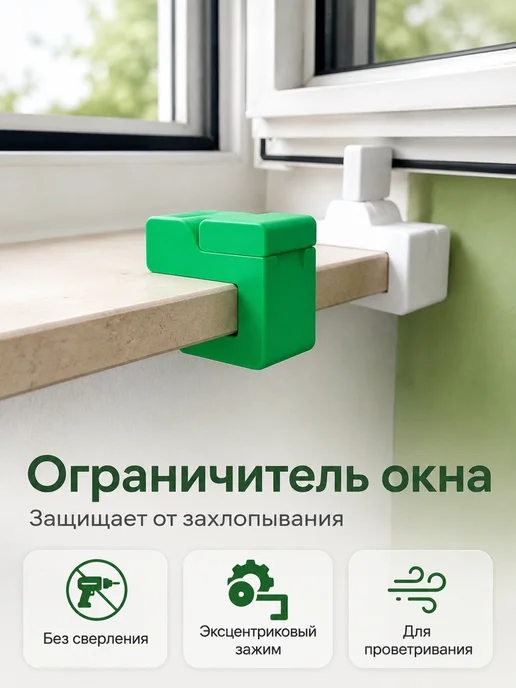 Мастерская Дюниной Ограничитель окна с эксцентриковым зажимом, зеленый