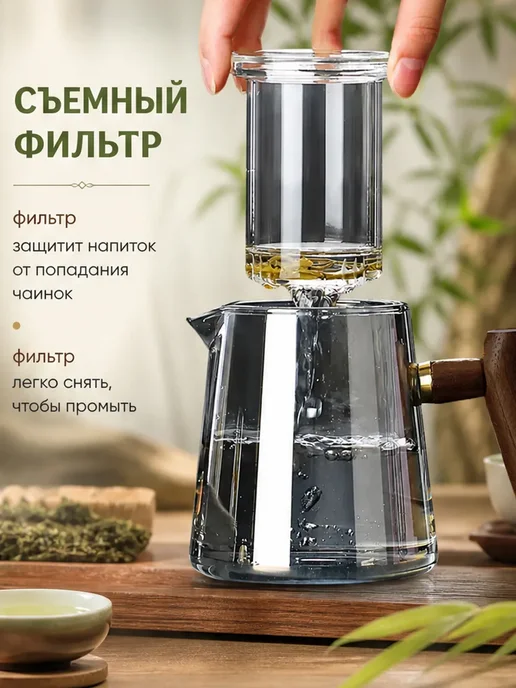 Чайник заварочный стеклянный прозрачный прочный, прозрачный, фото 2