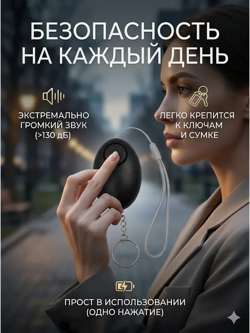 Карманная сигнализация, брелок самообороны, черный