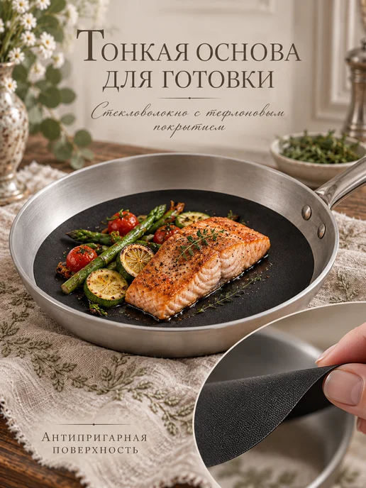Коврик кулинарный антипригарный для сковороды 26см стекловол, вариант, фото 3
