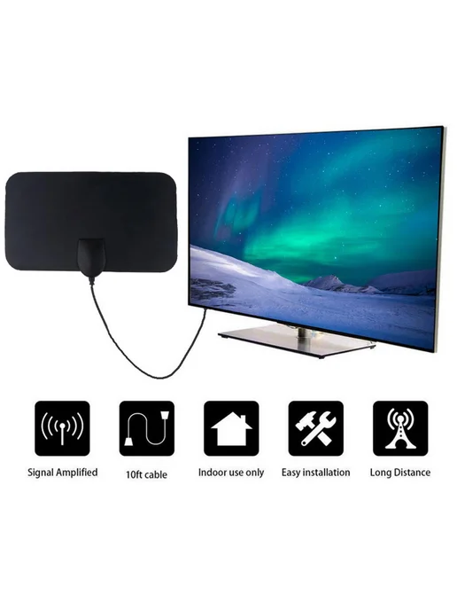 ТВ-антенна DVB-T2 цифровая HD, черная, мини, для дома дачи, черный