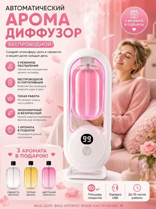 Автоматический диффузор для дома, 3 флакона аромата, белый