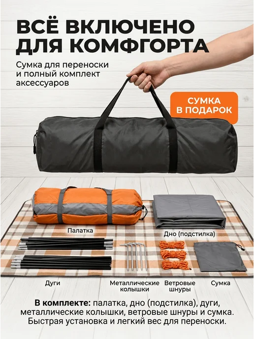 Палатка туристическая 4 местная для рыбалки и кемпинга, вариант, фото 7