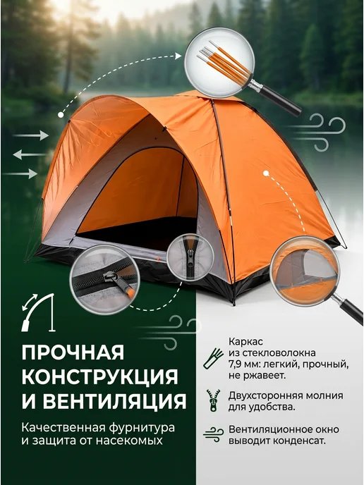 Палатка туристическая 4 местная для рыбалки и кемпинга, вариант, фото 4