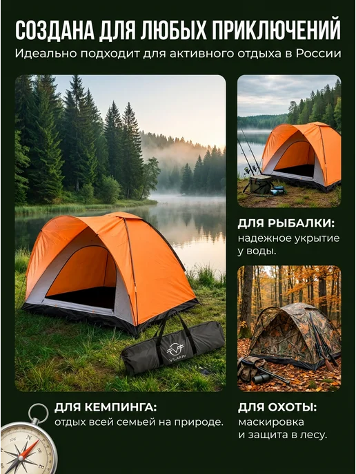 Палатка туристическая 4 местная для рыбалки и кемпинга, вариант, фото 6