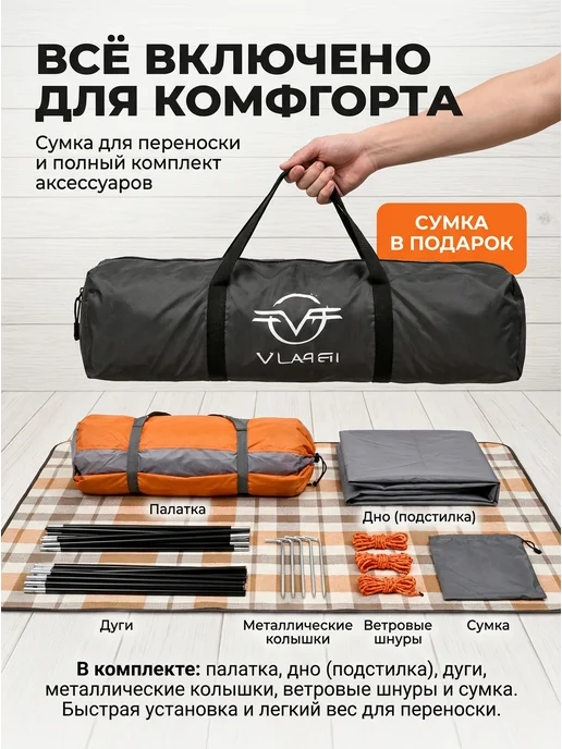 Палатка туристическая 4 местная для рыбалки и кемпинга, вариант, фото 7