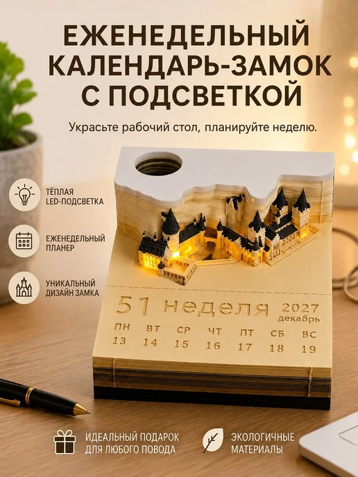 3D календарь-органайзер, памятка и светильник с домом и замк, вариант, фото 3